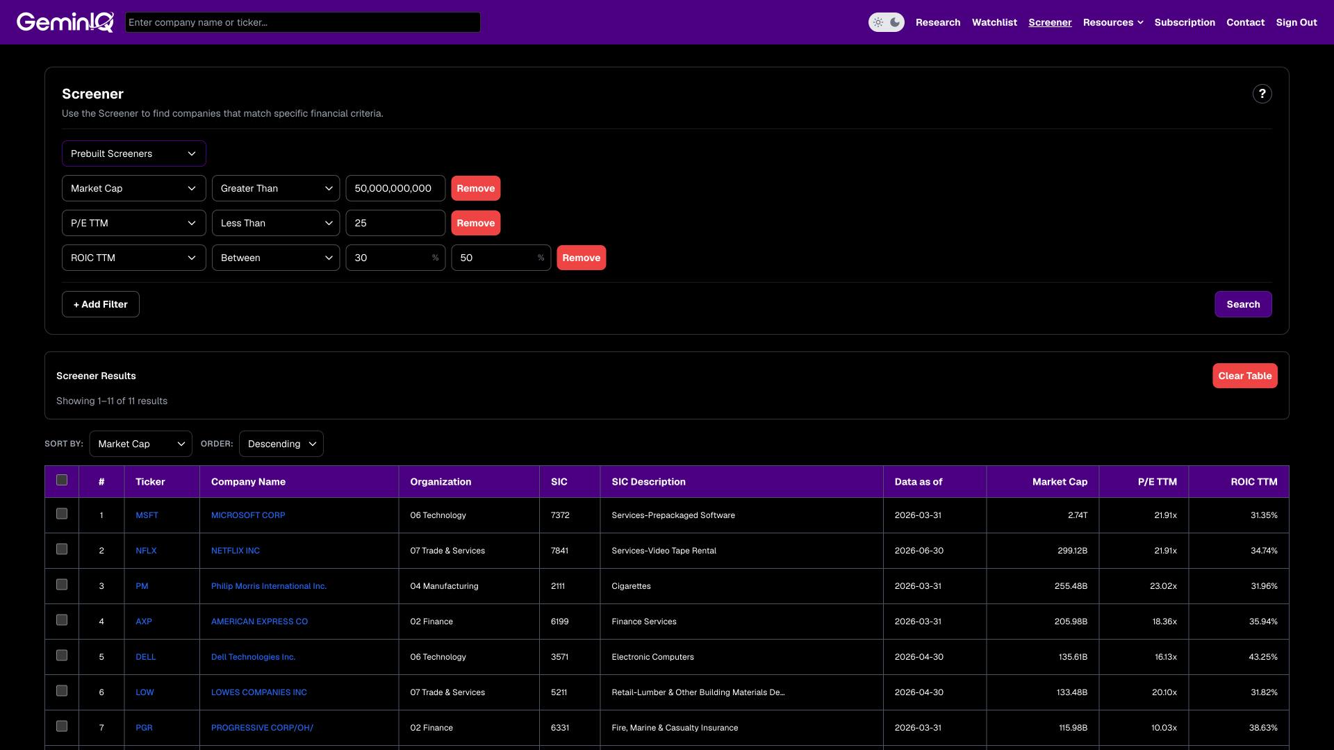 GeminIQ Stock Screener