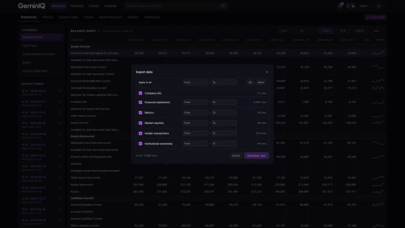 GeminIQ One-Click Data Export screenshot