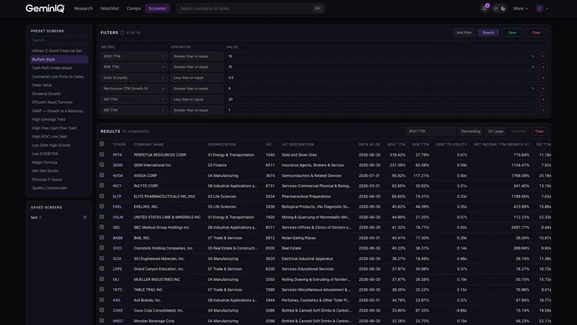 GeminIQ Stock Screener screenshot